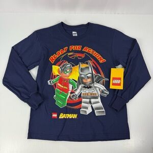 Lego Batman Ready For Action Navy Blue Long Sleeve Shirt Kids Youth Boys 6 NWT
